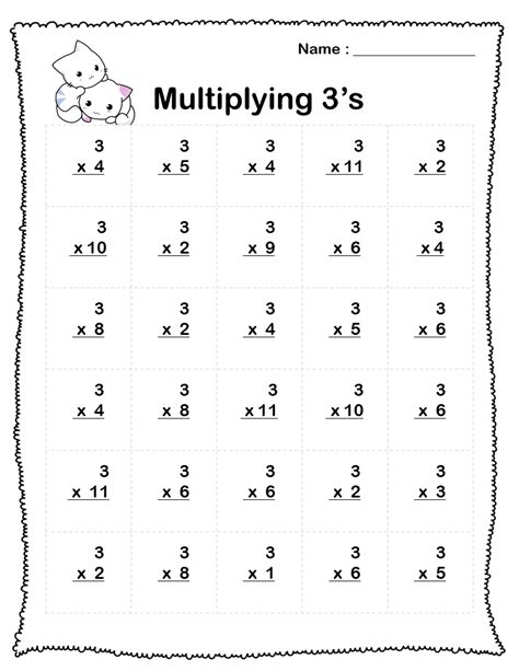 Multiplying by 3 worksheet .